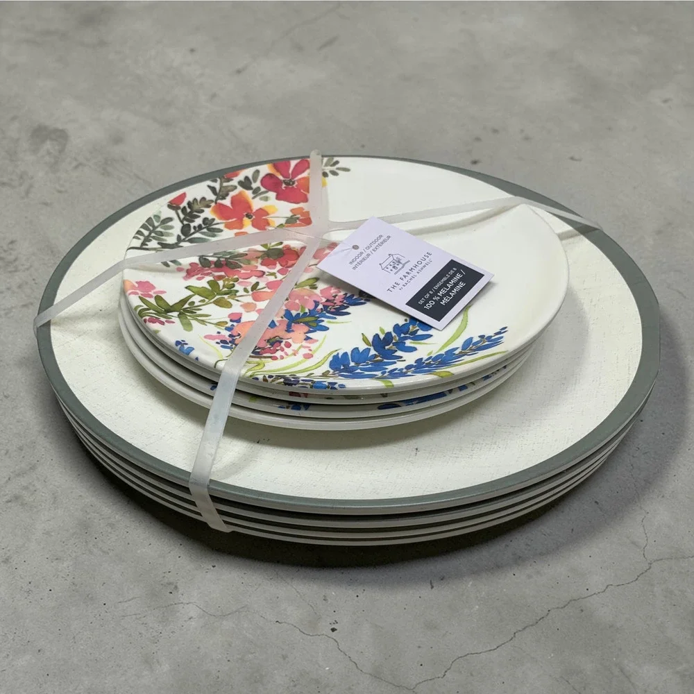 NEW Rachel Ashwell The Farmhouse Melamine Plate Set 8 Wildflower Shabby Chic NWT